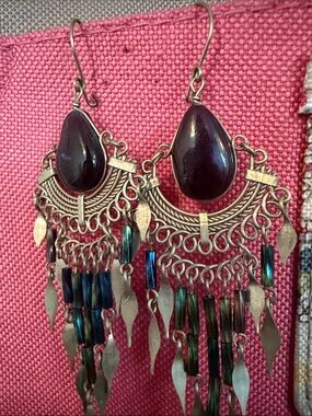 Gold-Tone Bohemian Chandelier Earrings with Dark Purple Teardrop